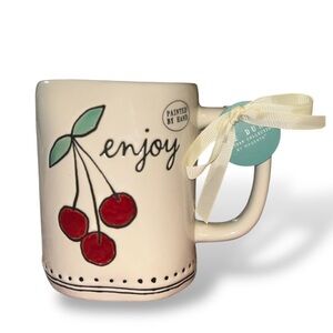 NWT Rae Dunn Large Ceramic Cherries “Enjoy” hand painted mug